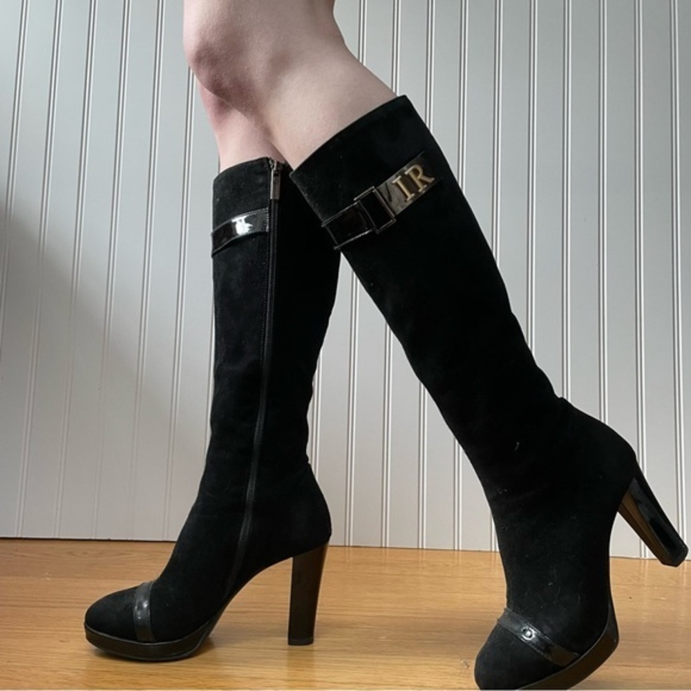 Ilasio Renzoni Knee High Logo Boots in Black Suede *Italy*